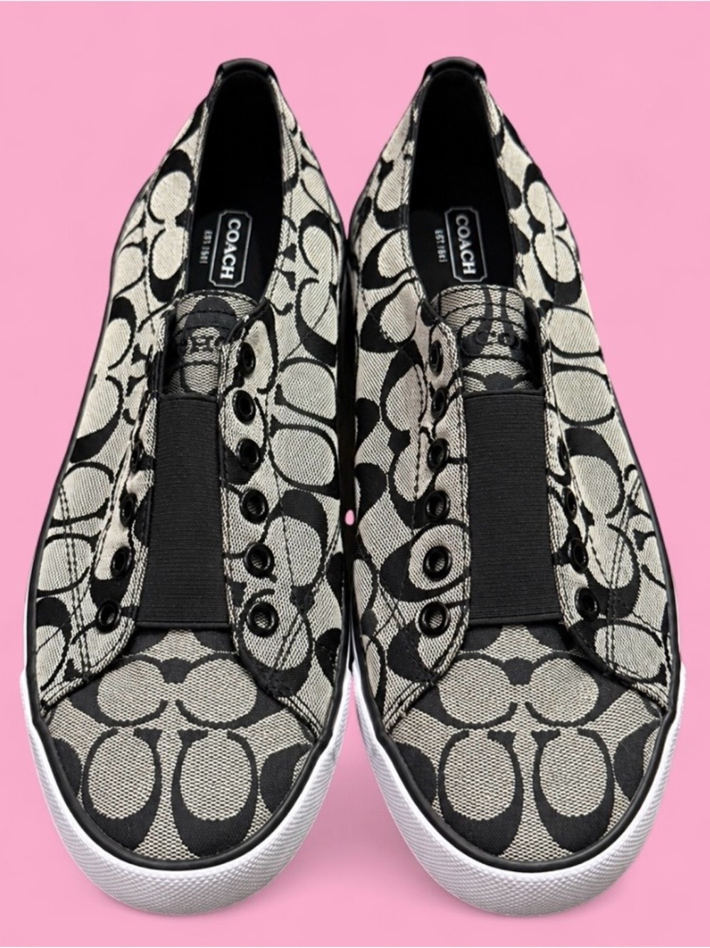 Coach Black Signature Slip-On Sneakers with Logo Jacquard